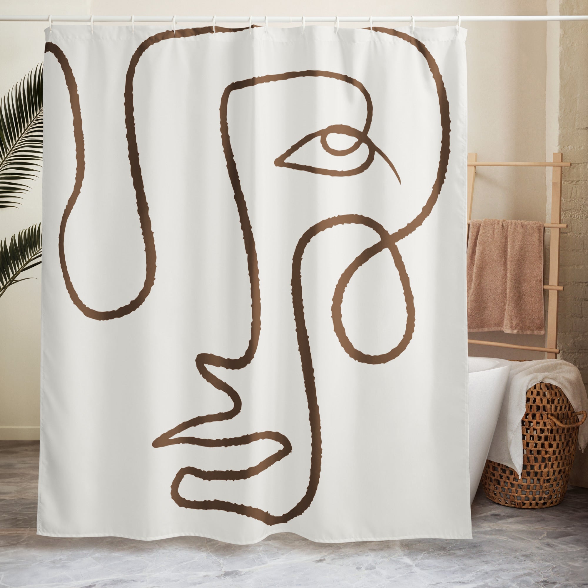 Abstract Face Line Art Brown Shower Curtain - Mirfia