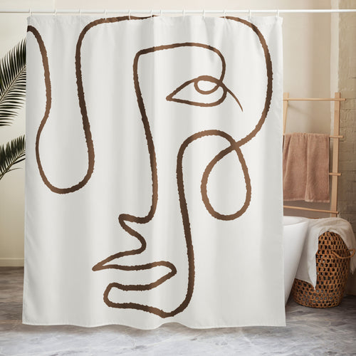 Abstract Face Line Art Brown Shower Curtain - Mirfia