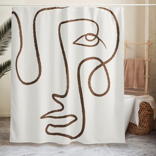 Abstract Face Line Art Brown Shower Curtain - Mirfia