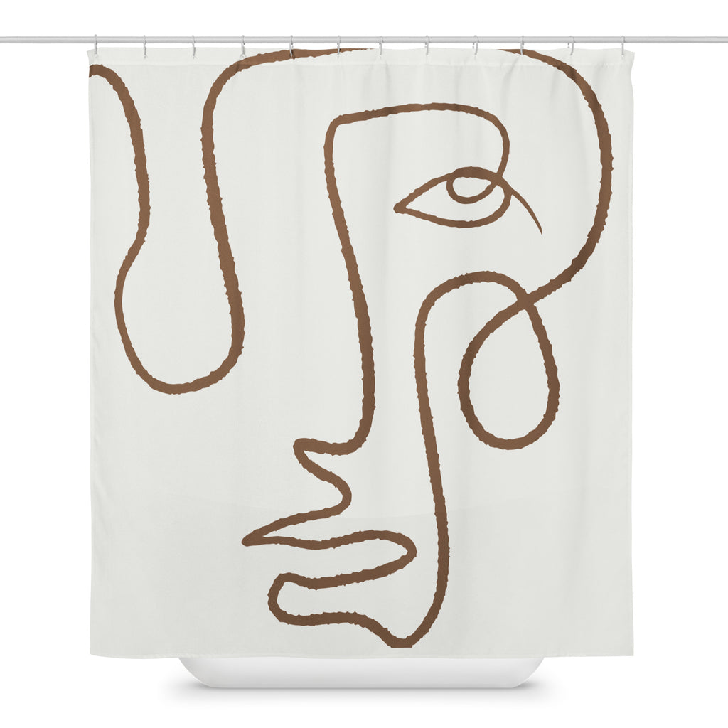 Abstract Face Line Art Brown Shower Curtain - Mirfia