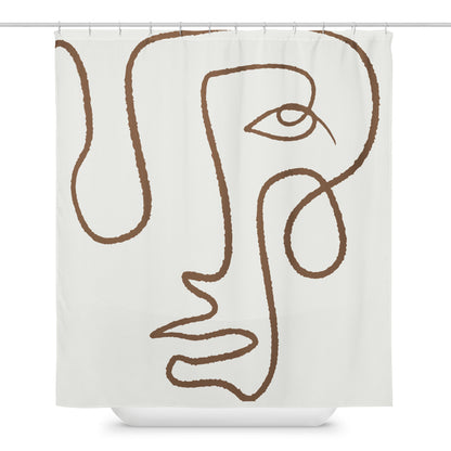 Abstract Face Line Art Brown Shower Curtain - Mirfia