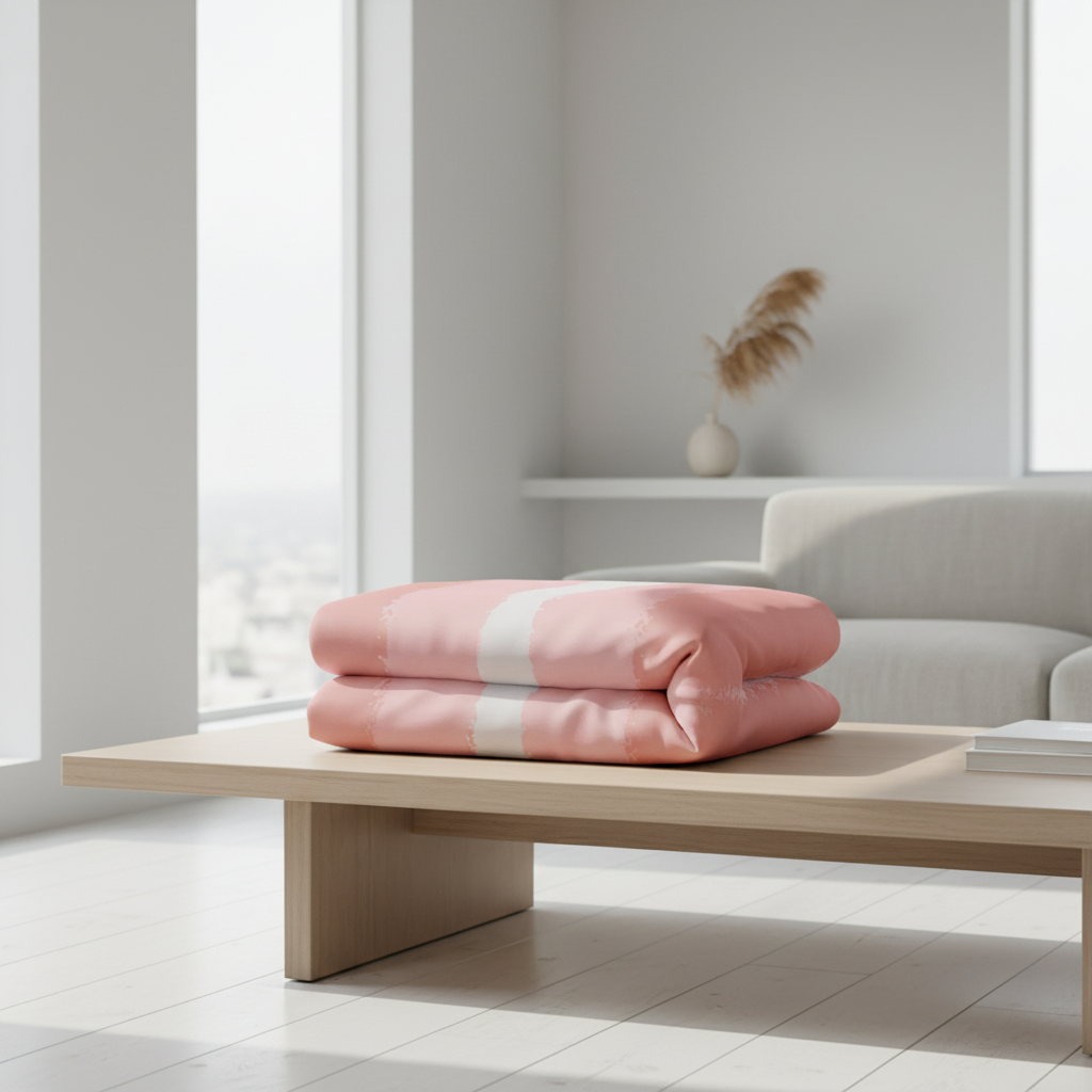 folded twin size soft breathable pink striped bedding 