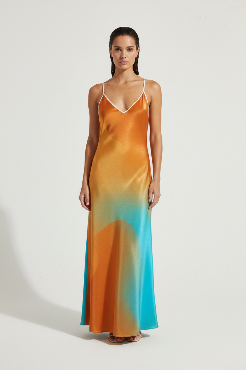 abstract silk slip dress front view