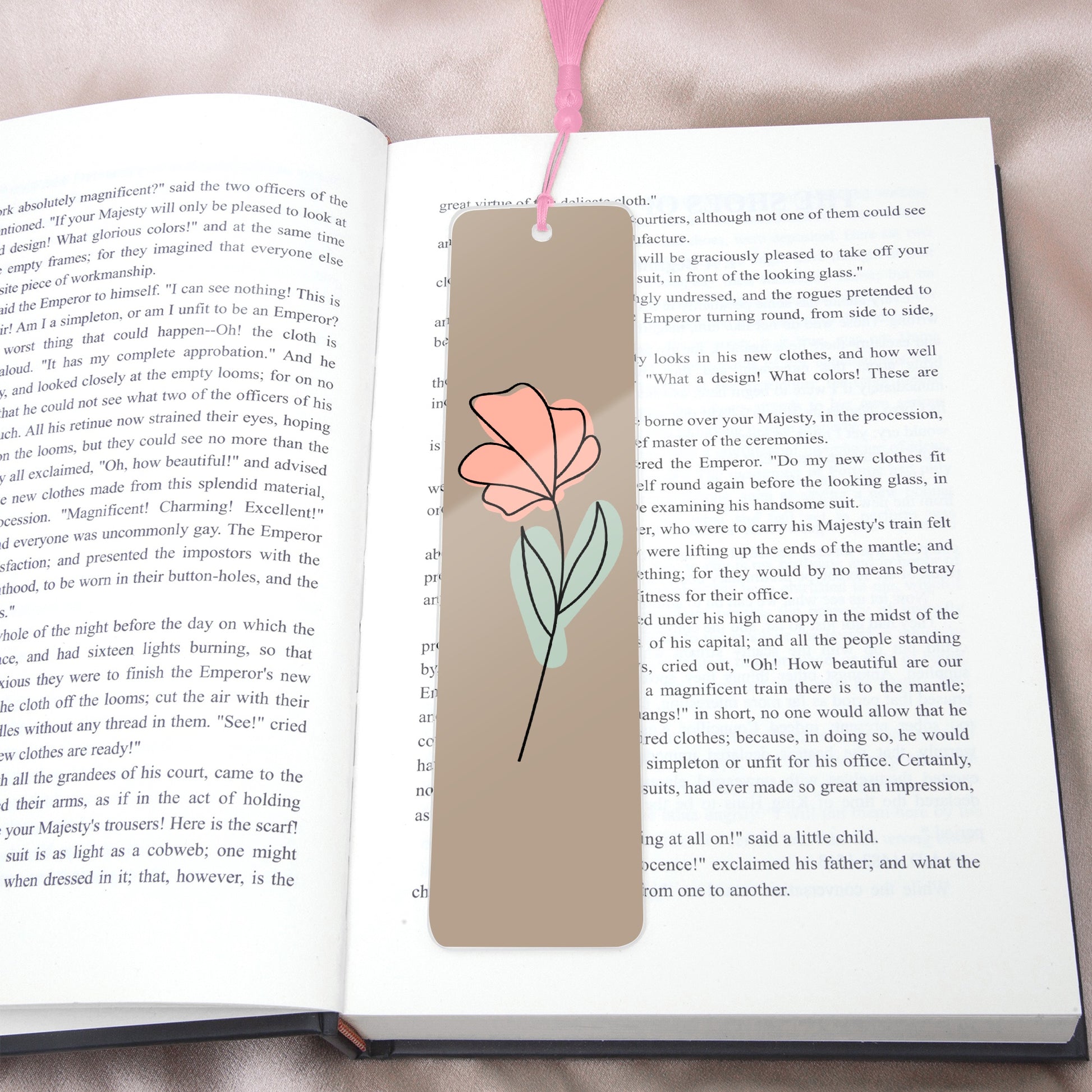 floral pink acrylic bookmark with tassel