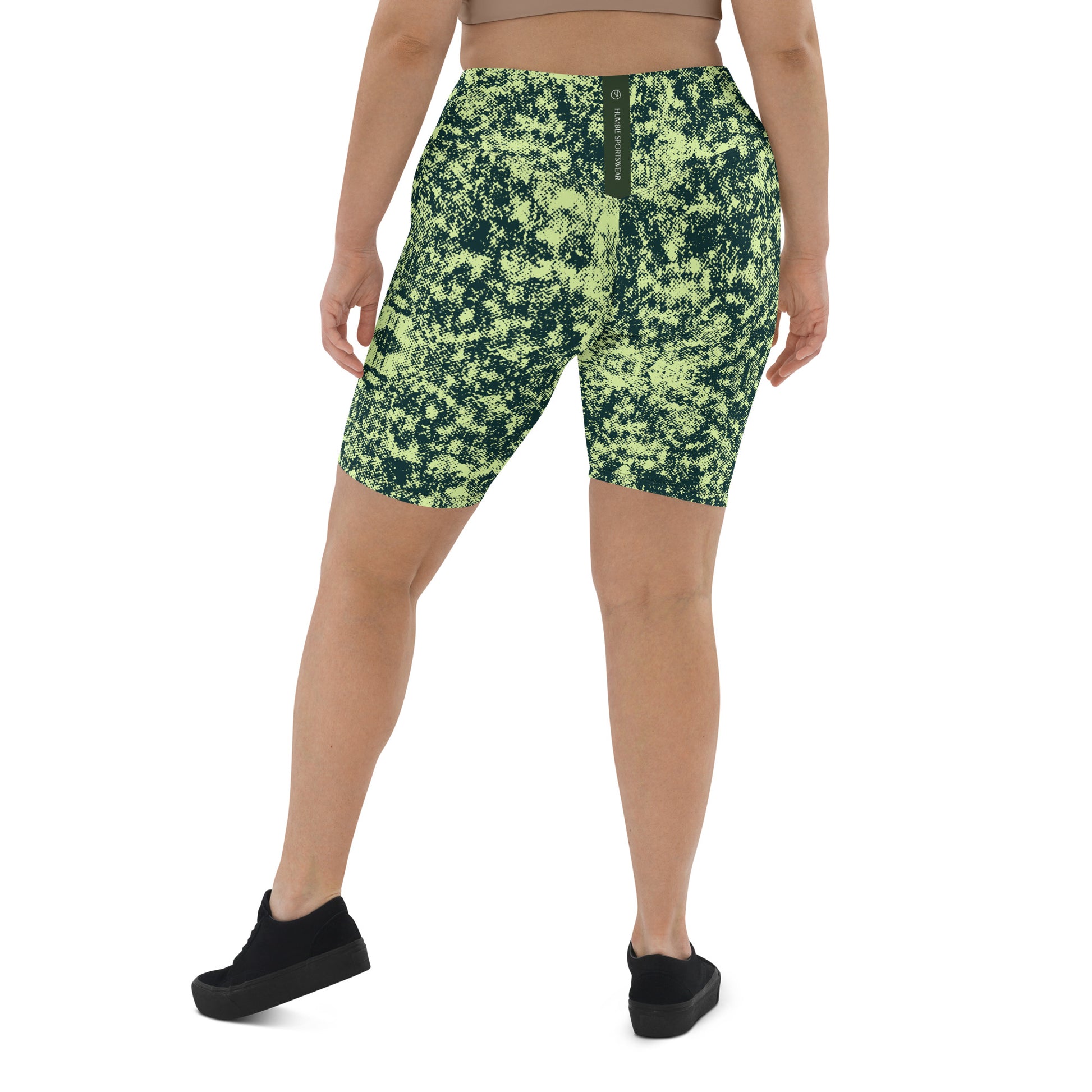 Humble Sportswear women's high waist all over print abstract green biker shorts 