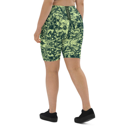 Humble Sportswear women's high waist all over print abstract green biker shorts 