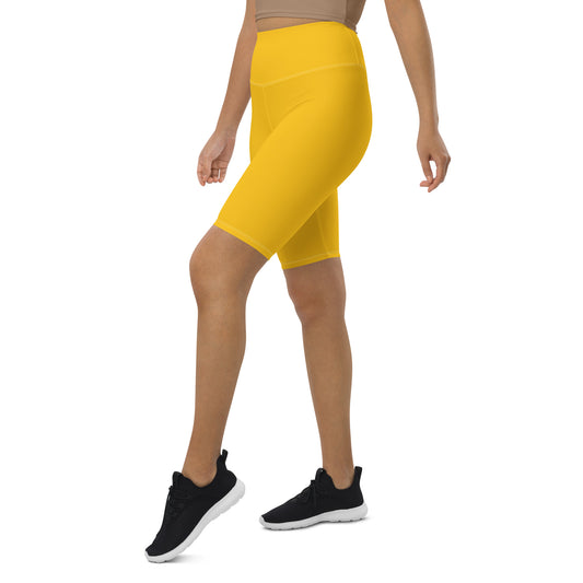 Humble Sportswear women's color match yellow high waist biker shorts with pockets 