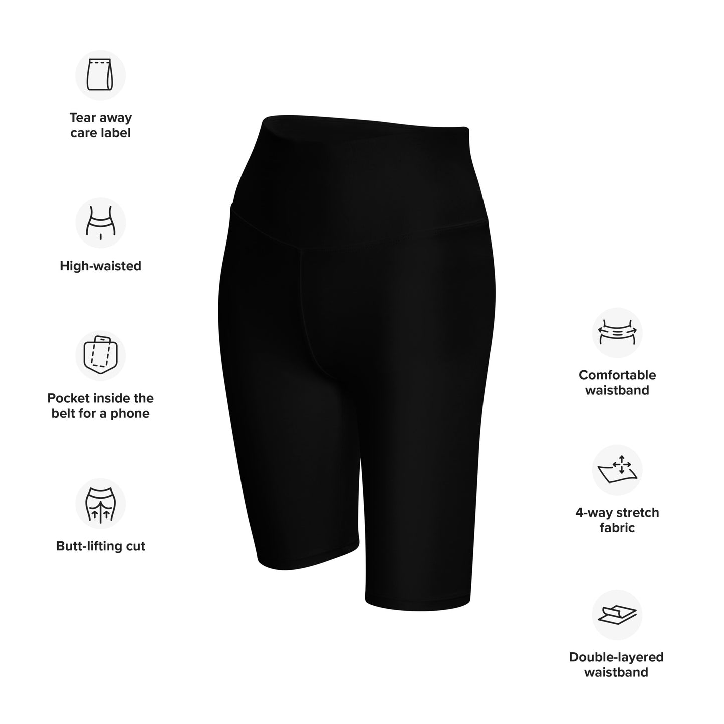 Humble Sportswear women's black high waist knee length biker shorts with butt lifting cut