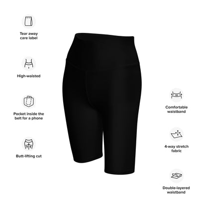 Humble Sportswear women's black high waist knee length biker shorts with butt lifting cut