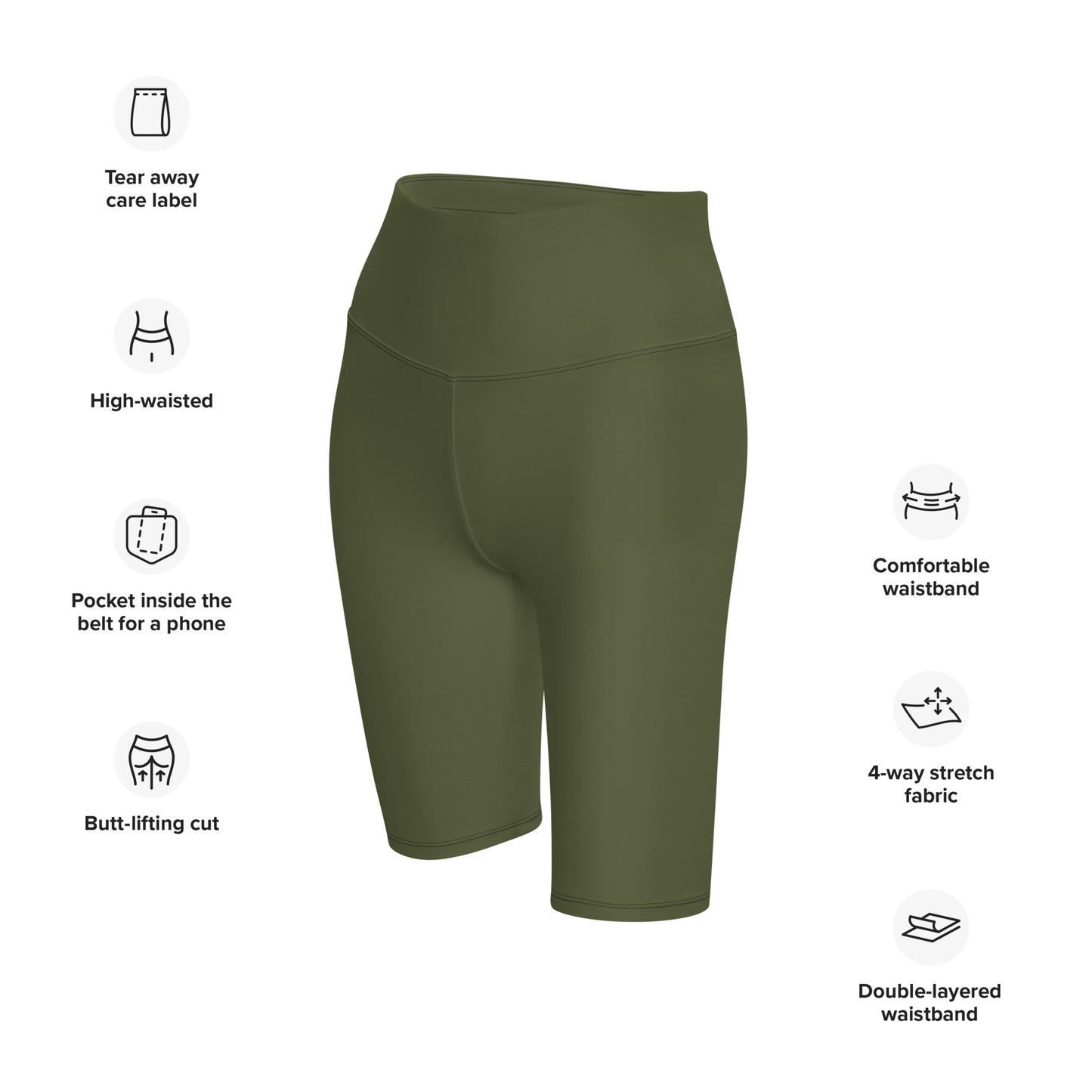 Humble Sportswear women's high waisted knee length green compression biker shorts 