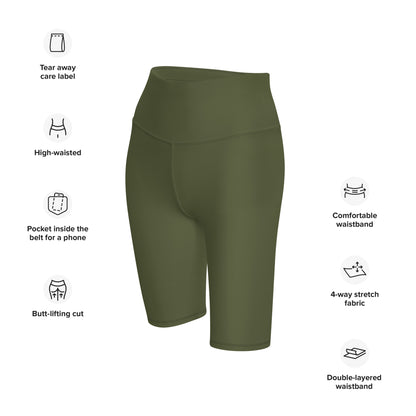 Humble Sportswear women's high waisted knee length green compression biker shorts 