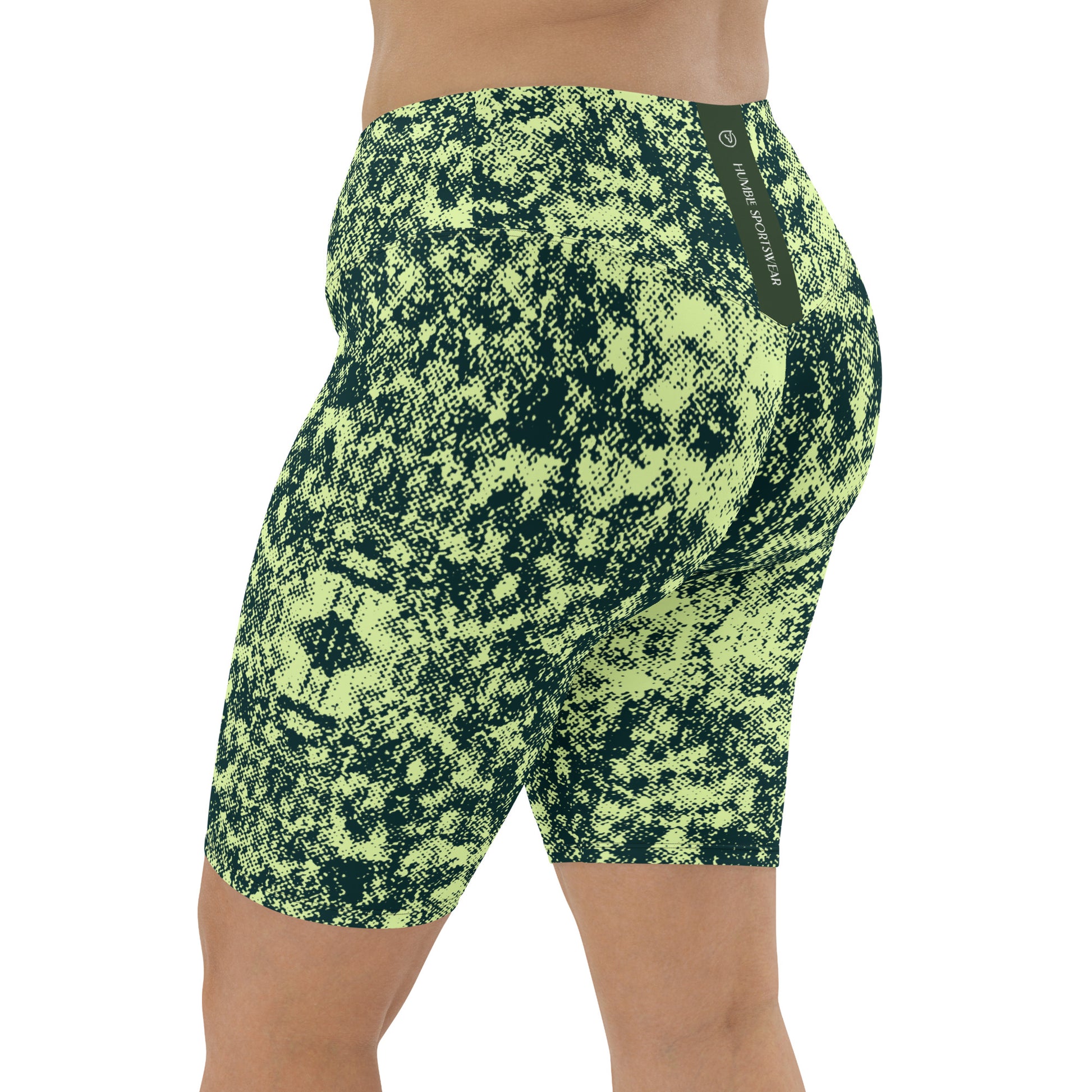 Humble Sportswear women's high waist all over print abstract green biker shorts 