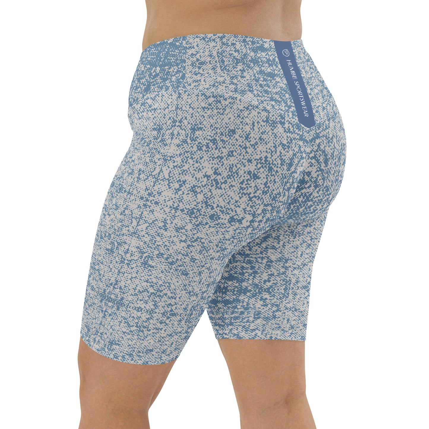 Humble Sportswear women's high waist abstract blue biker shorts with inner pocket