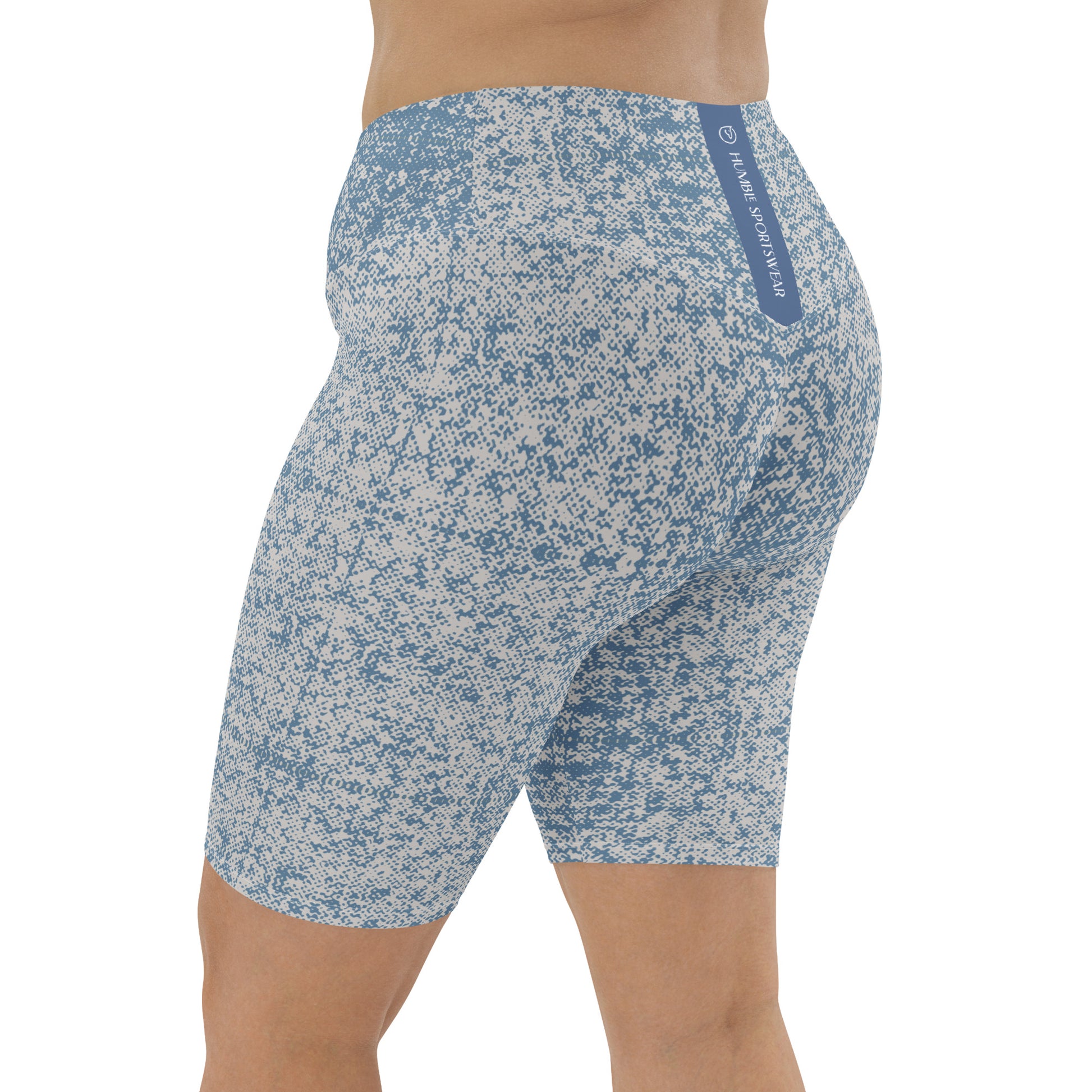 Humble Sportswear women's high waist abstract blue biker shorts with inner pocket