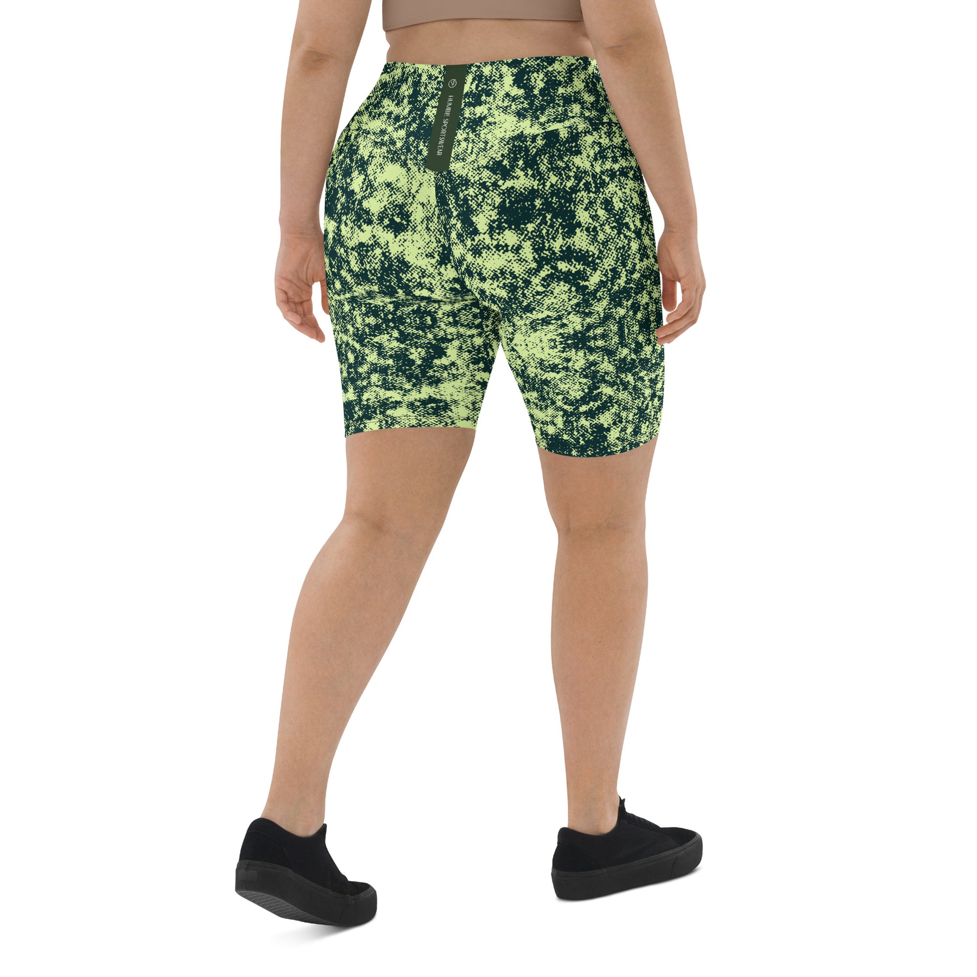 Humble Sportswear women's high waist all over print abstract green biker shorts 