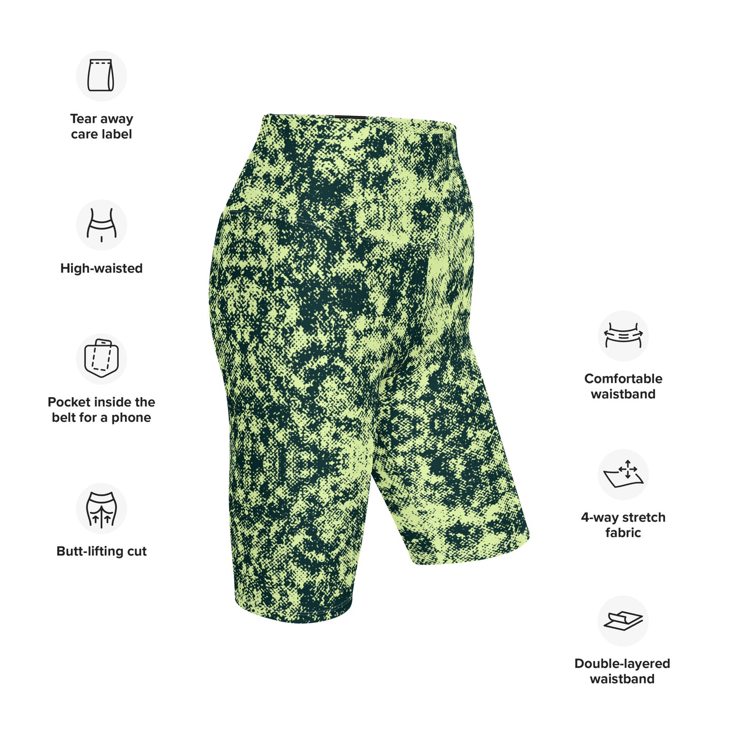 Humble Sportswear women's high waist all over print abstract green biker shorts 