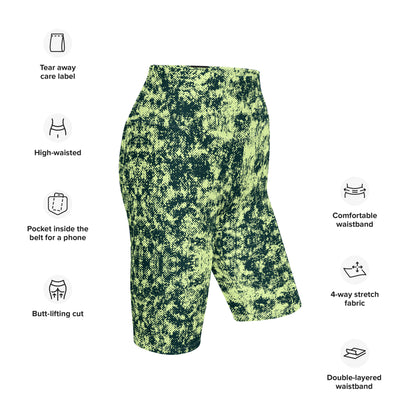 Humble Sportswear women's high waist all over print abstract green biker shorts 