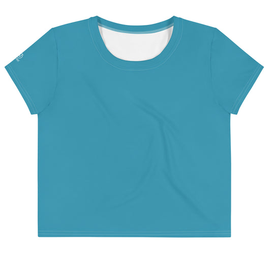 Humble Sportswear, women's Color Match activewear short sleeve ceil blue crop t-shirt 