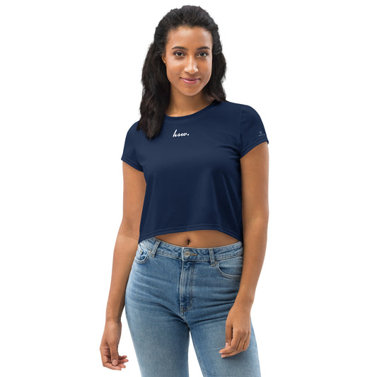 Humble Sportswear women's crop t-shirt relaxed fit, color match navy blue