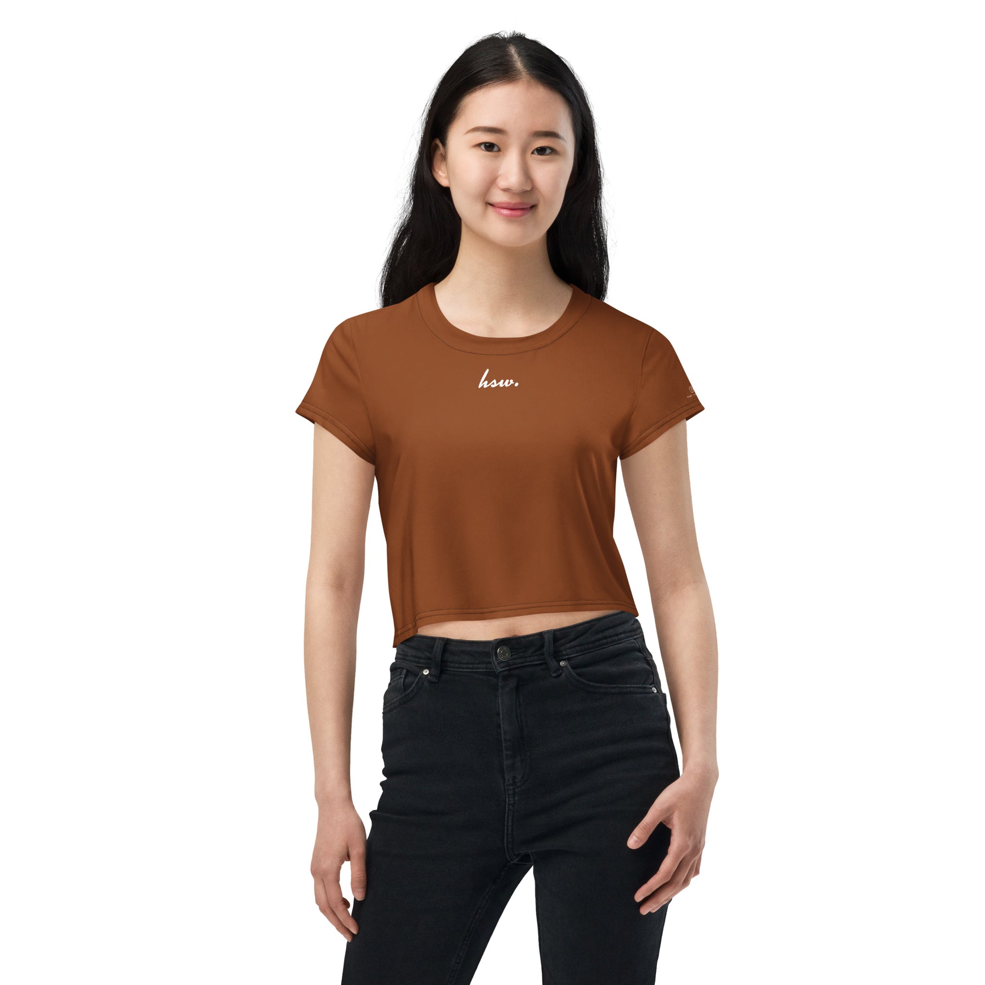 Humble Sportswear, women's crop t-shirt relaxed fit color match brown