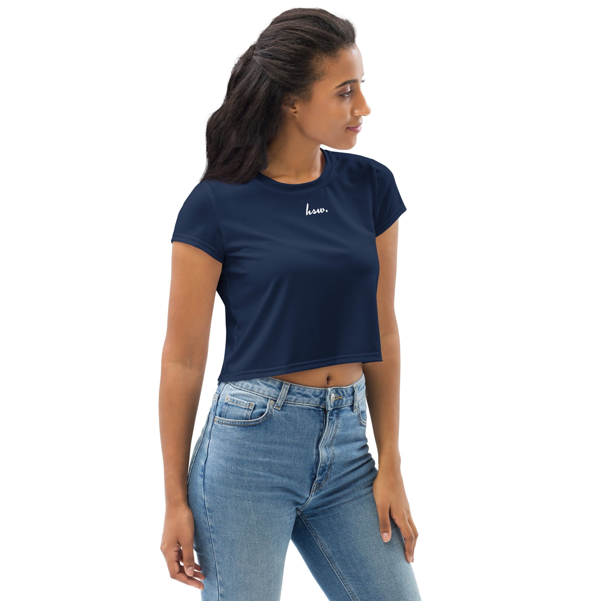 Humble Sportswear women's crop t-shirt relaxed fit, color match navy blue