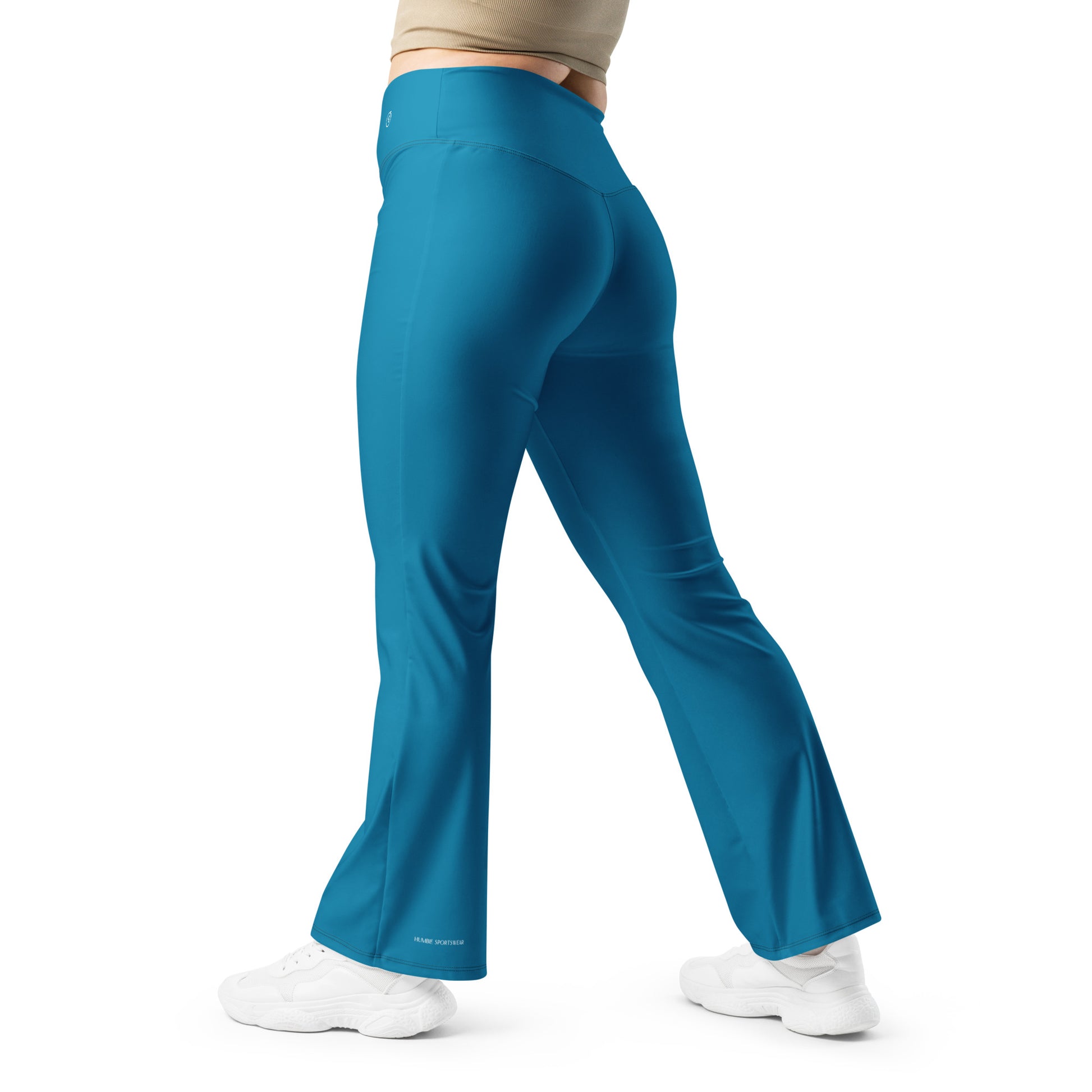 Humble Sportswear™, women's  high waisted flare legged blue leggings 