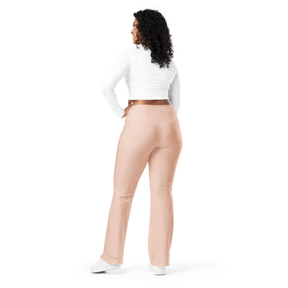 Humble Sportswear, women's color match blush pink high waisted flare leggings with pockets 