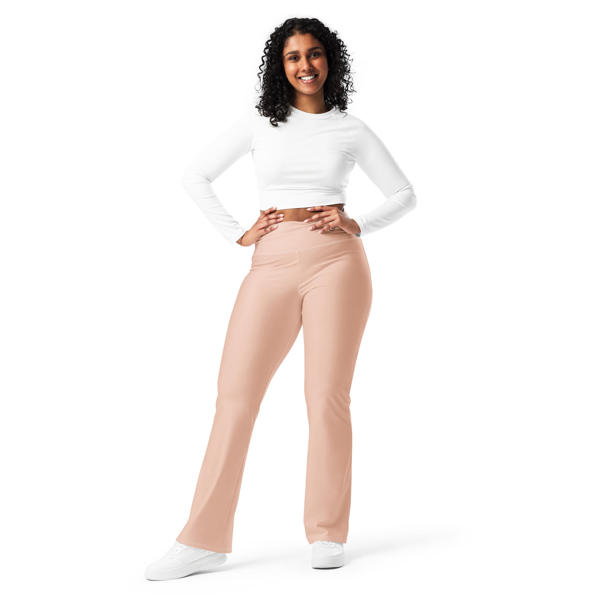 Humble Sportswear, women's color match blush pink high waisted flare leggings with pockets 