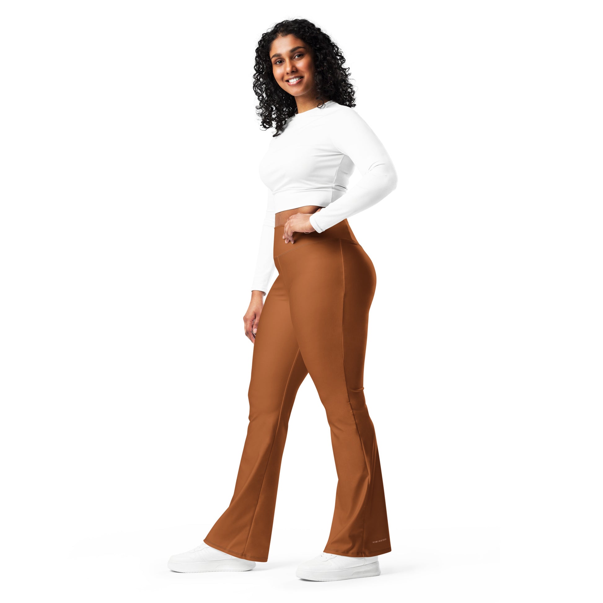 Humble Sportswear, women's color match active or casual wear high waisted flare leggings with pockets