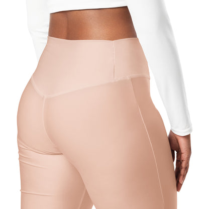 Humble Sportswear, women's color match blush pink high waisted flare leggings with pockets 