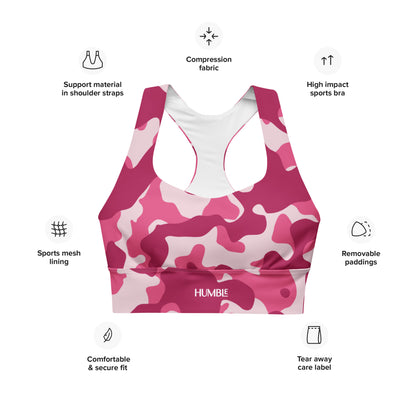 Army Pink compression sports bra with removable padding, Humble Sportswear