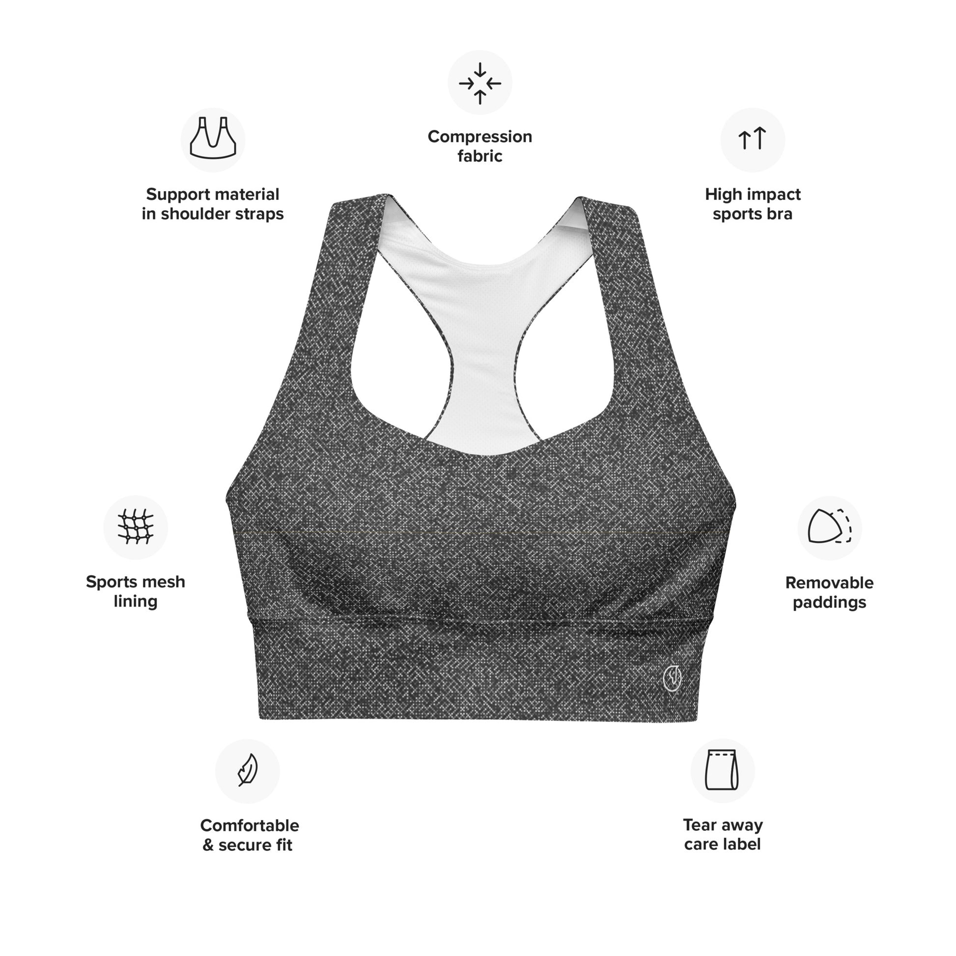 Humble Sportswear women's compression sports bra pattens grey all-over print