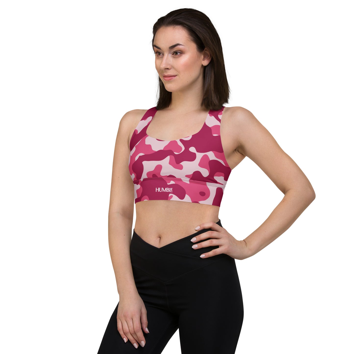 Army Pink compression sports bra with removable padding, Humble Sportswear