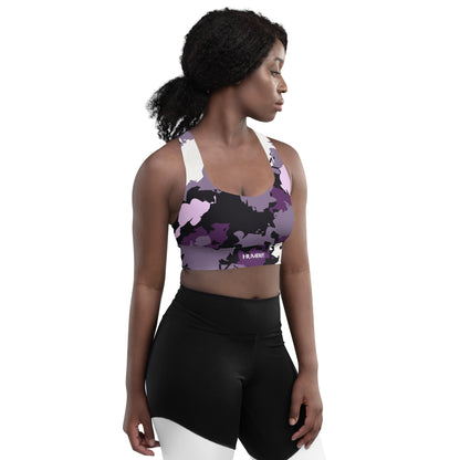 Humble Sportswear women's compression sports bra trinity mauve army all-over print 