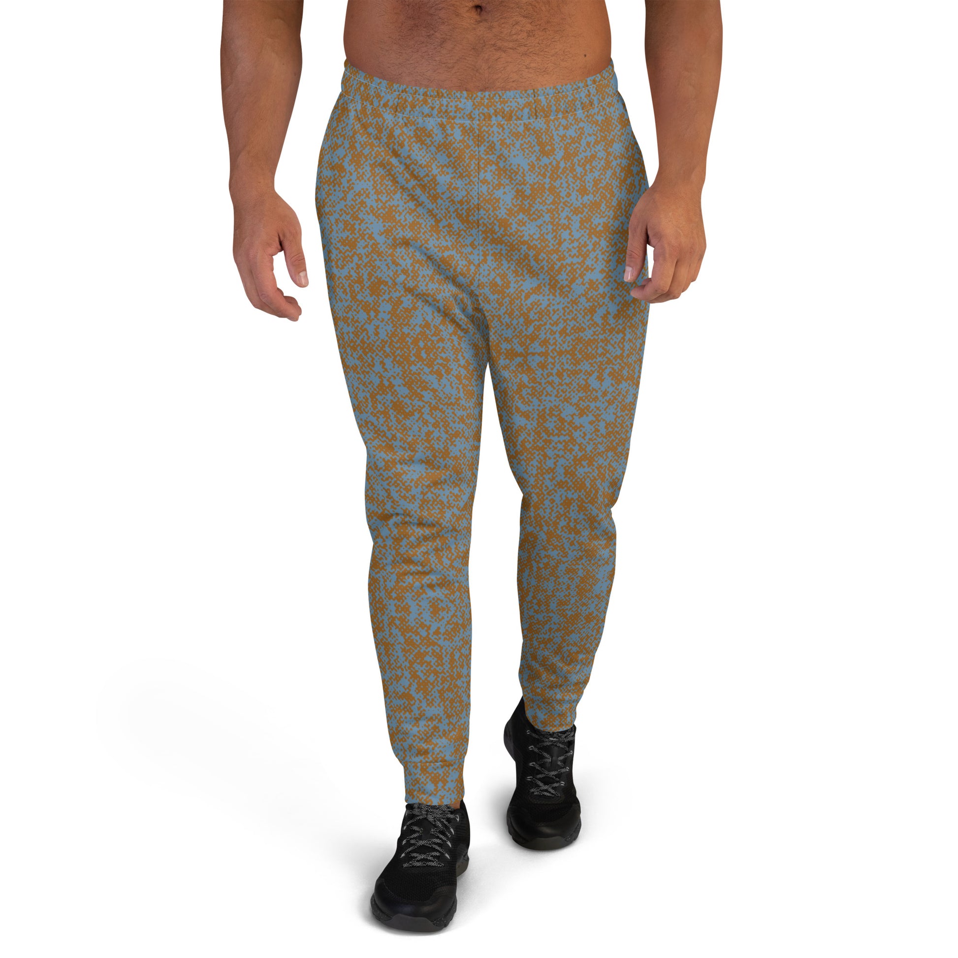 men's slim fit joggers all over print brown