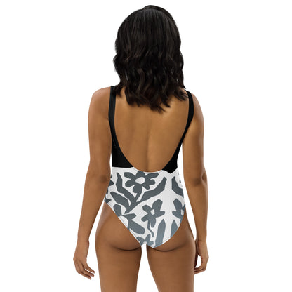 Humble Sportswear, women's low back one piece swimsuit, floral abstract black