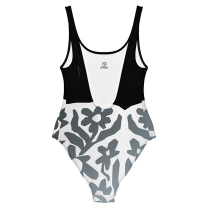 Humble Sportswear, women's low back one piece swimsuit, floral abstract black