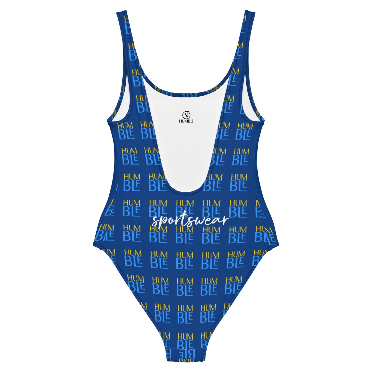 Humble Sportswear, women's scoop neckline one piece low back checkered blue swimsuit 