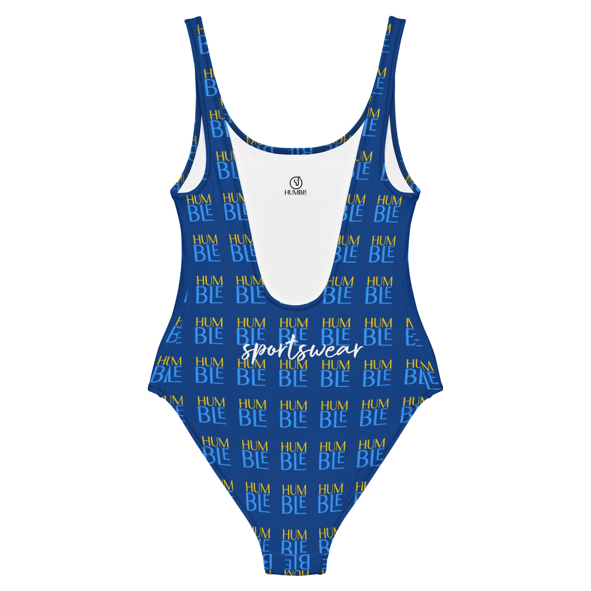 Humble Sportswear, women's scoop neckline one piece low back checkered blue swimsuit 