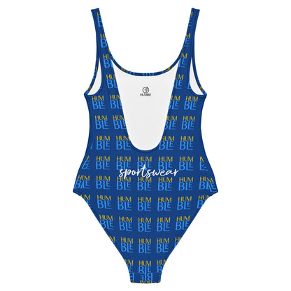 Humble Sportswear, women's scoop neckline one piece low back checkered blue swimsuit 