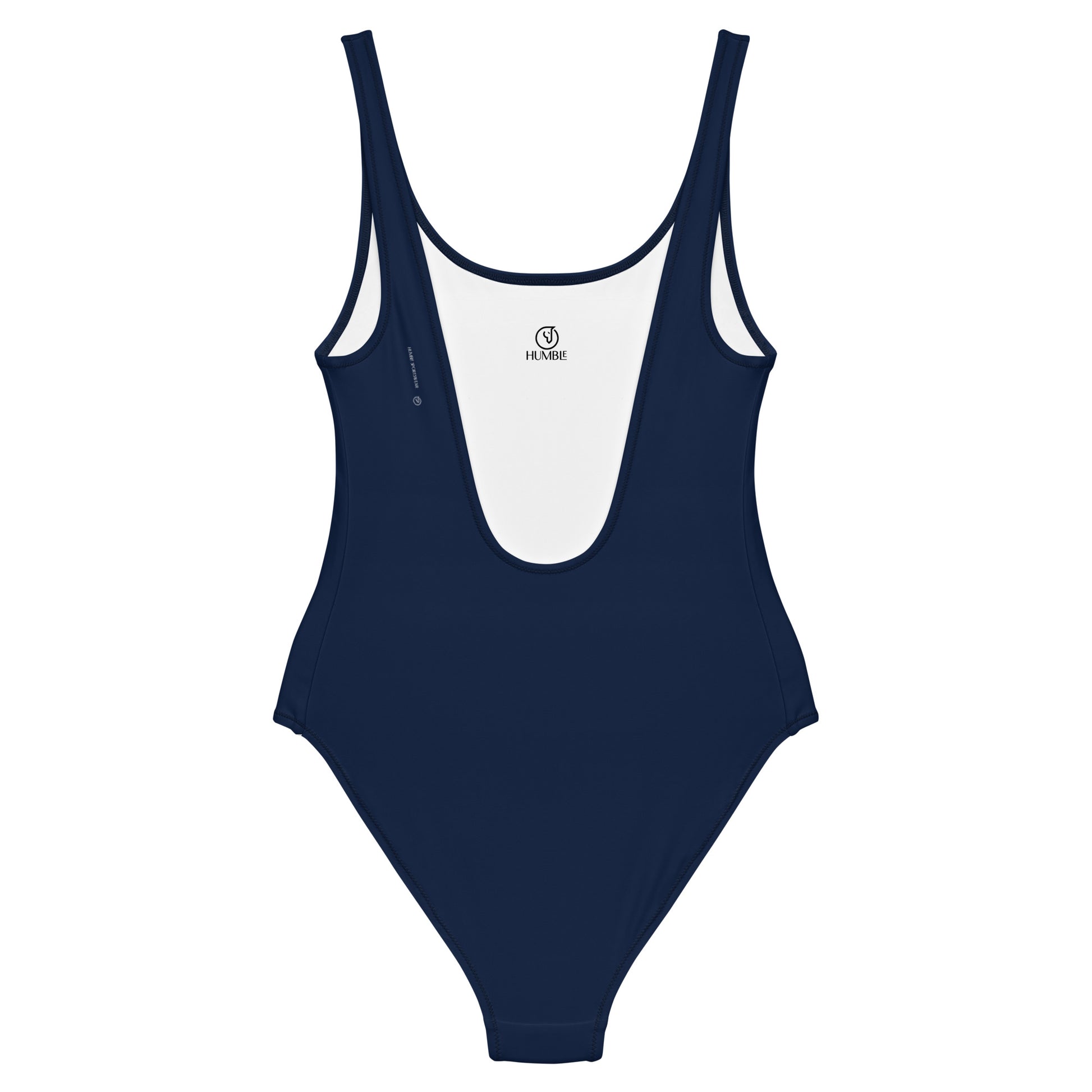 Humble Sportswear, women's navy blue solid color low back one piece swimsuit 