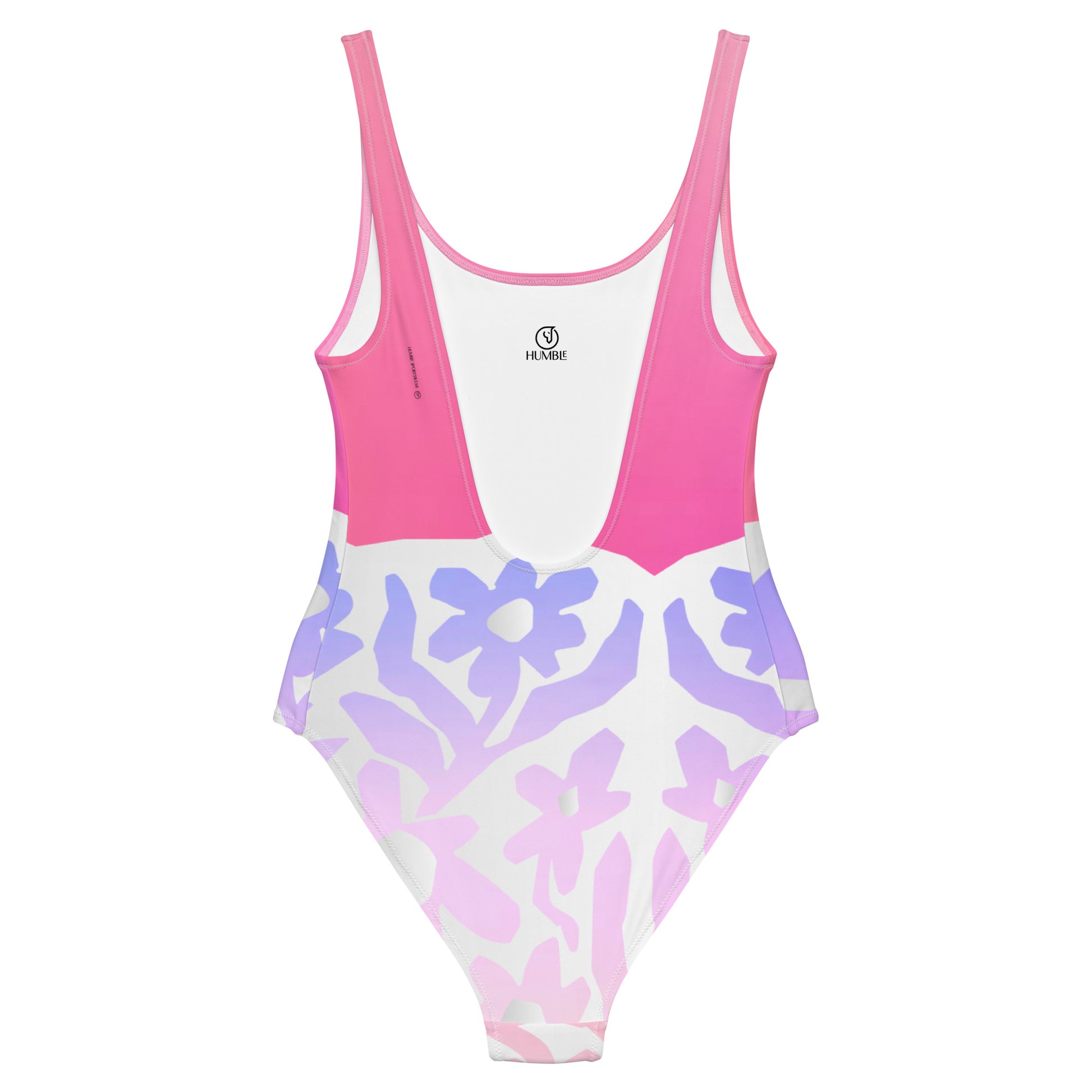 Humble Sportswear, women's abstract pink floral one piece low back swimsuit 