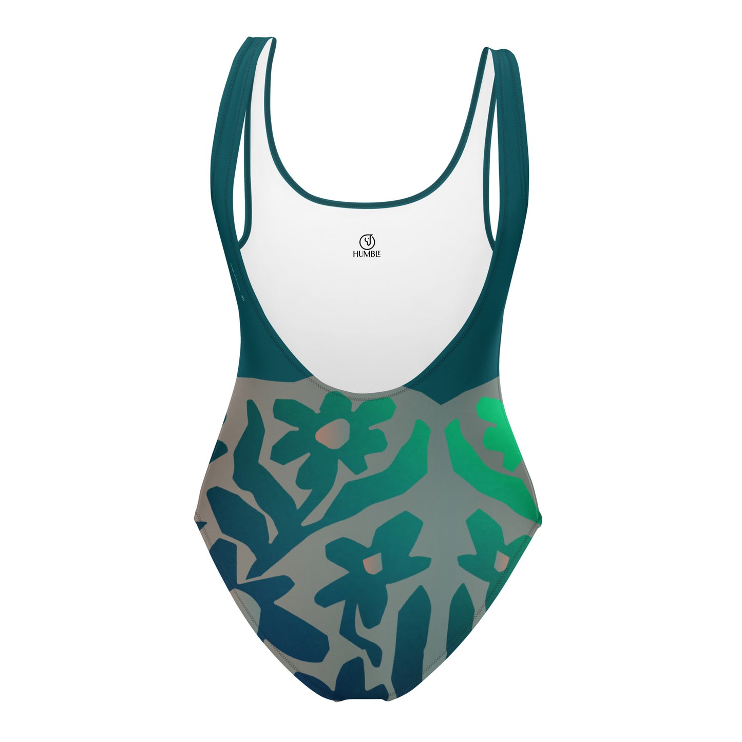 Humble Sportswear, women's gradient green floral low back one piece swimsuit