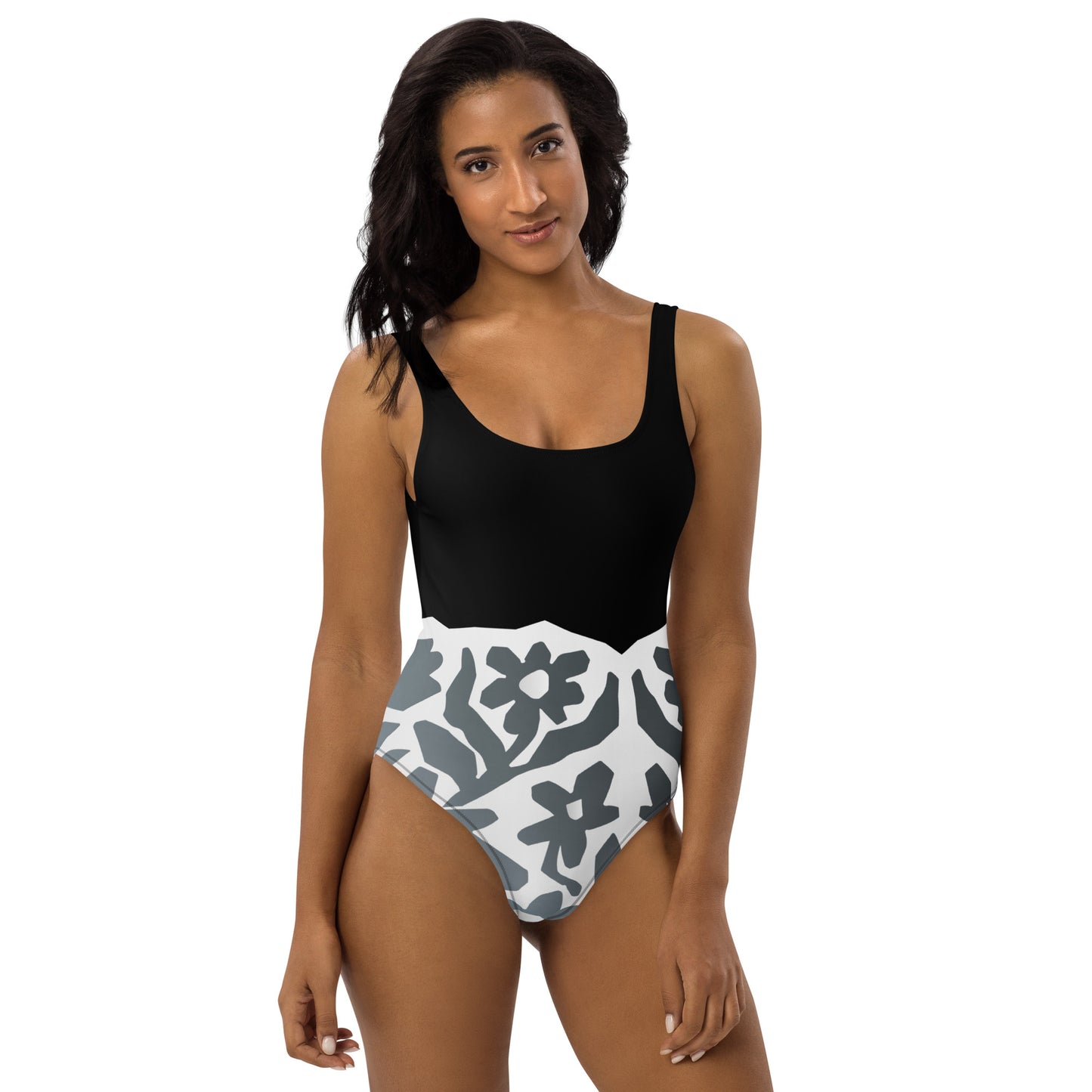 Humble Sportswear, women's low back one piece swimsuit, floral abstract black