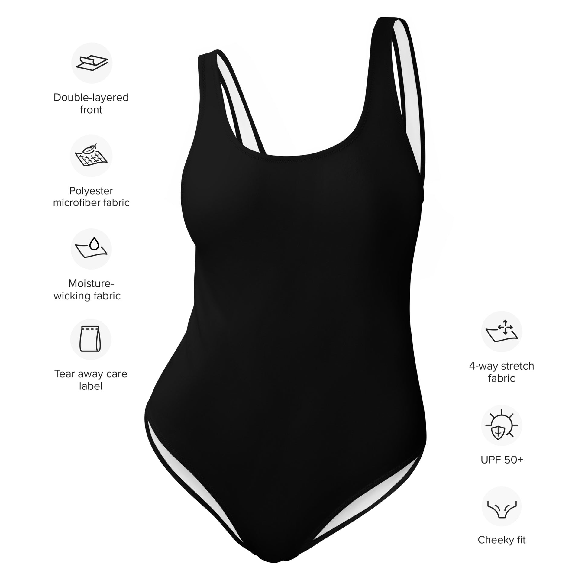 Humble Sportswear, women's black color match low back one piece swimsuit