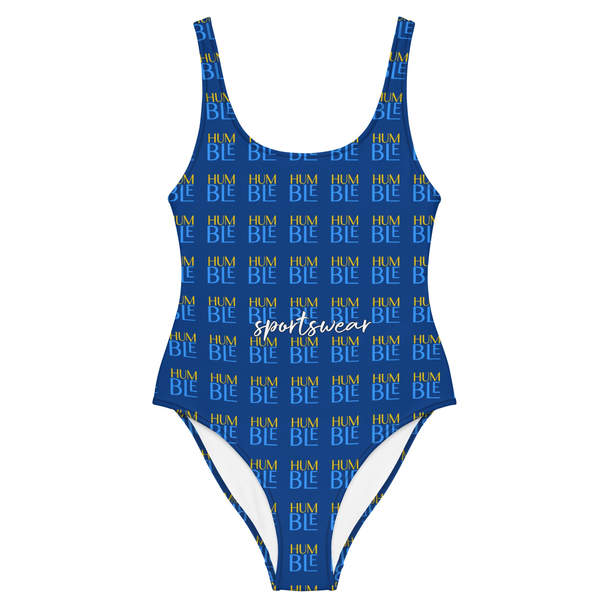 Humble Sportswear, women's scoop neckline one piece low back checkered blue swimsuit 