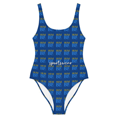 Humble Sportswear, women's scoop neckline one piece low back checkered blue swimsuit 