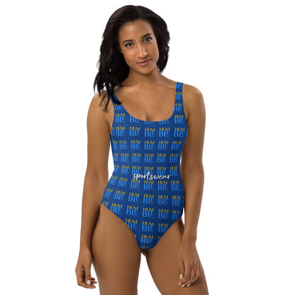 Humble Sportswear, women's scoop neckline one piece low back checkered blue swimsuit 