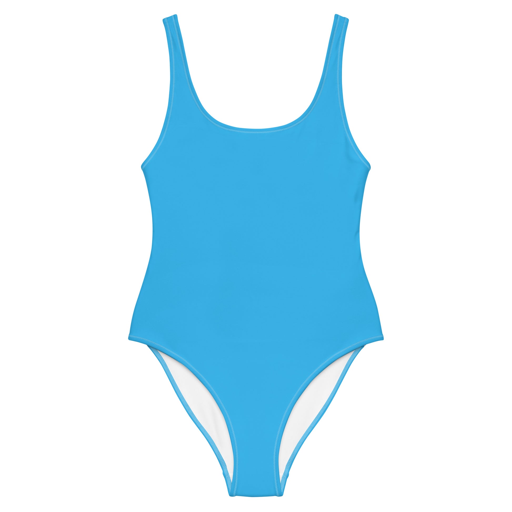 Humble Sportswear, women's solid color blue color match low back one piece swimsuit