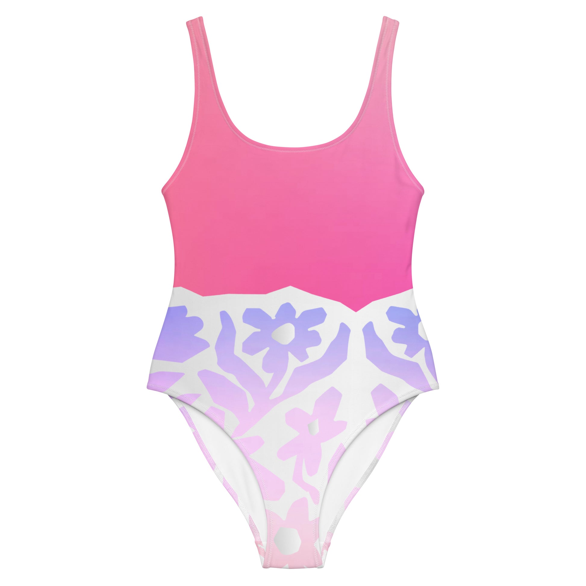 Humble Sportswear, women's abstract pink floral one piece low back swimsuit 